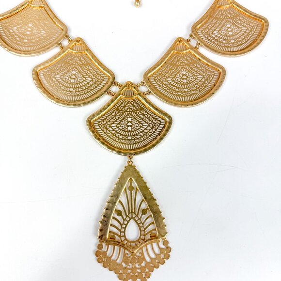 Chicos Gold Tone Eastern Filigree Bib Necklace Boho Statement - Picture 5 of 5